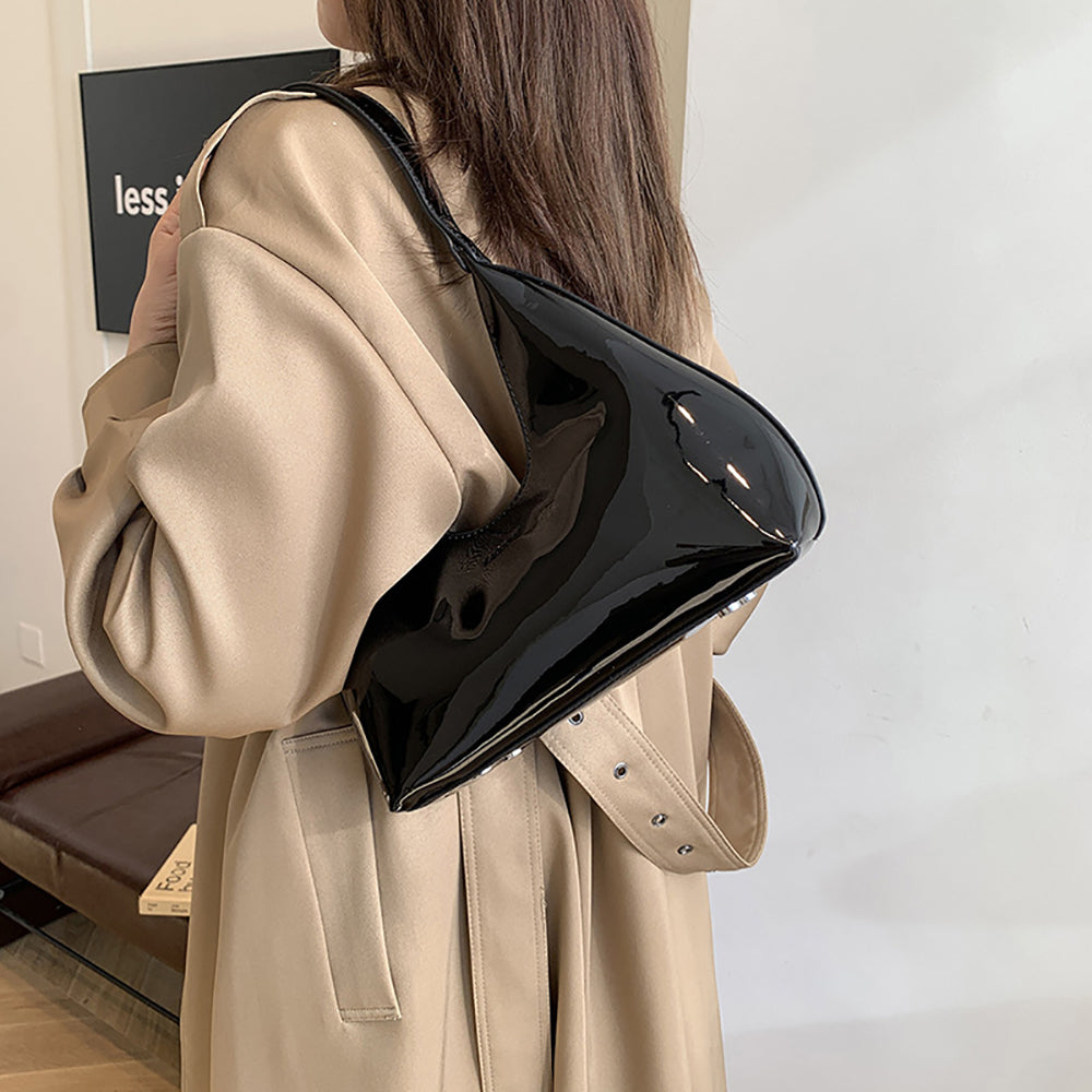 Black Solid One Handle Shoulder Bag