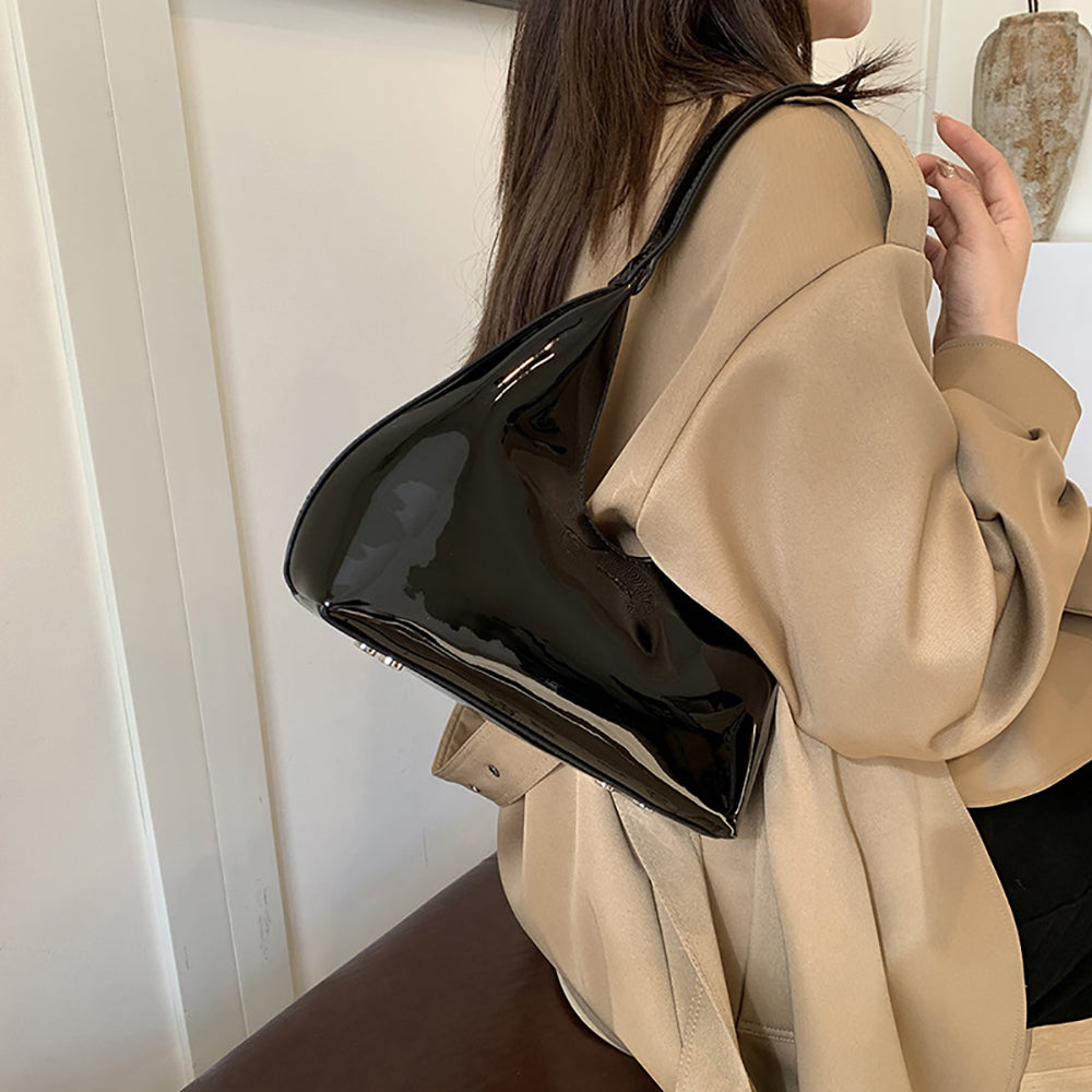 Black Solid One Handle Shoulder Bag