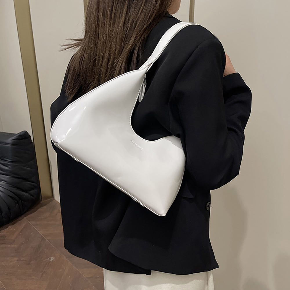 White Solid One Handle Shoulder Bag