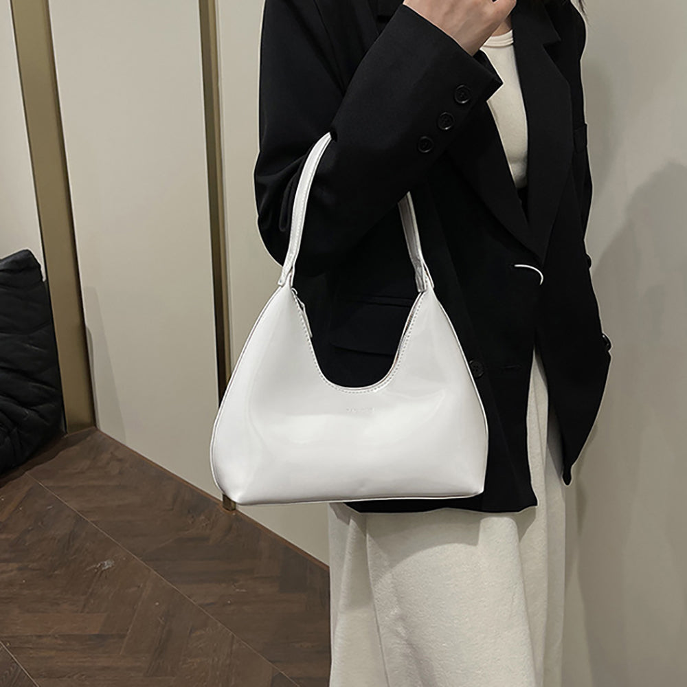 White Solid One Handle Shoulder Bag