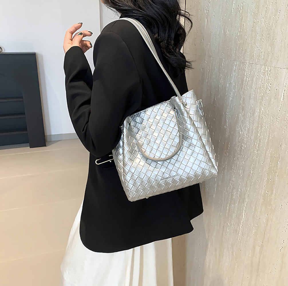 Women Geometric Textured Structured Satchel Bag