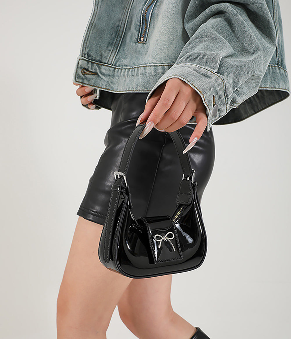Black Solid One Handle Shoulder Bag