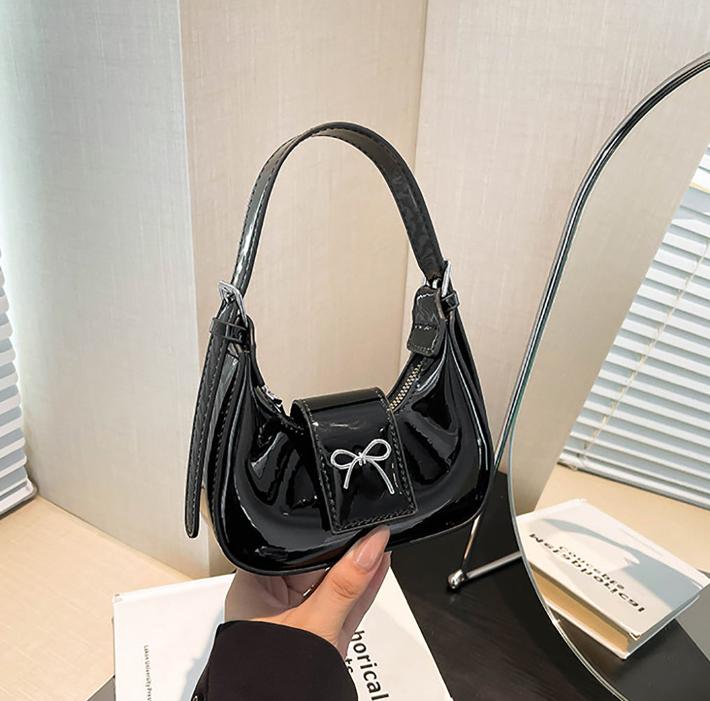 Black Solid One Handle Shoulder Bag