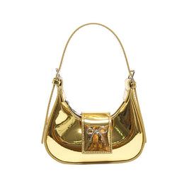 Gold Solid One Handle Shoulder Bag