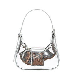 Silver Solid One Handle Shoulder Bag