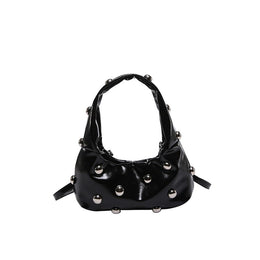 Black Solid Two Handles Shoulder Bag