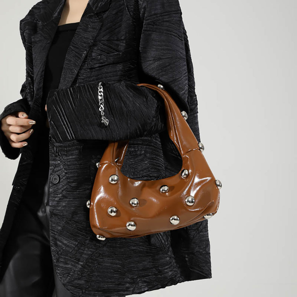Brown Solid Two Handles Shoulder Bag