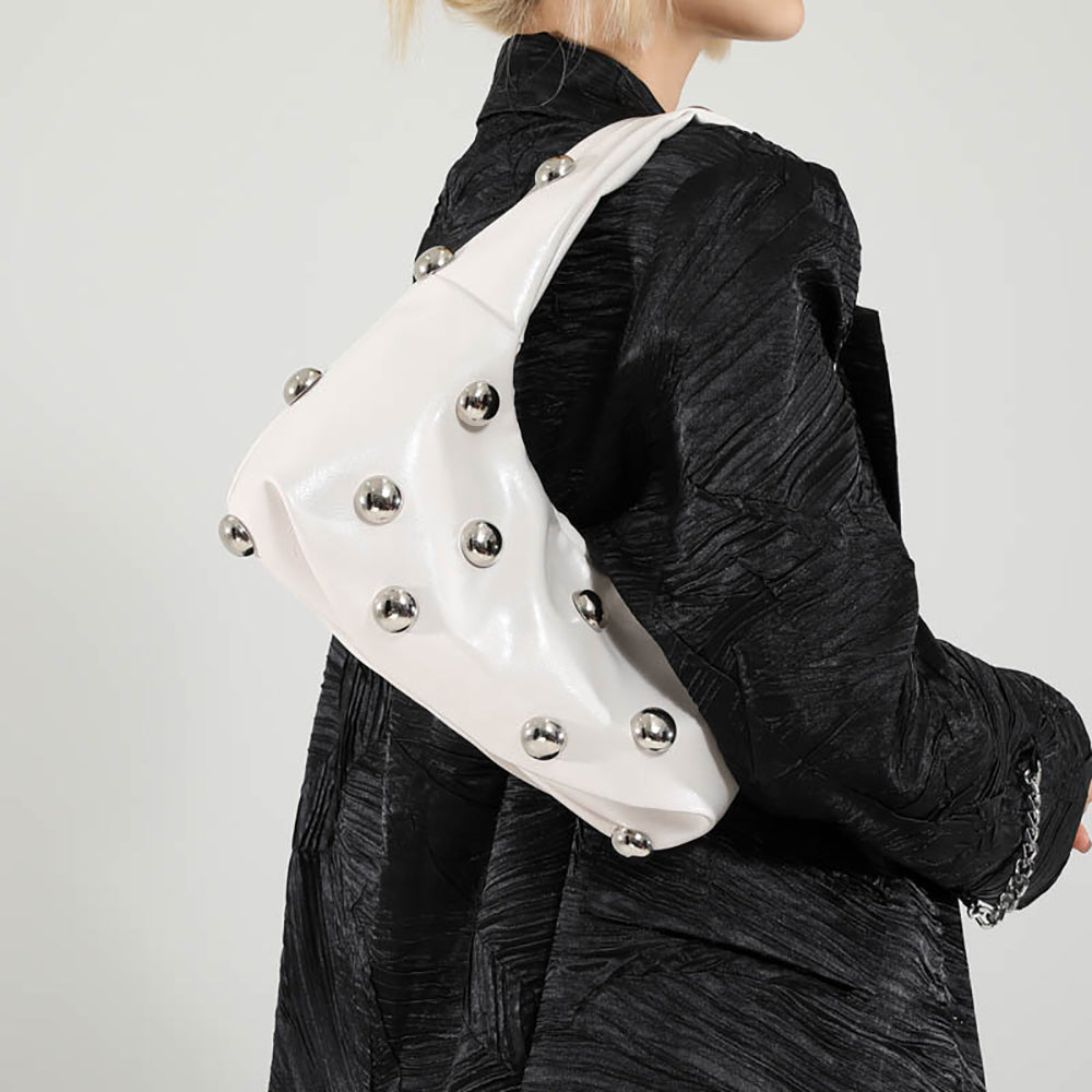 White Solid Two Handles Shoulder Bag