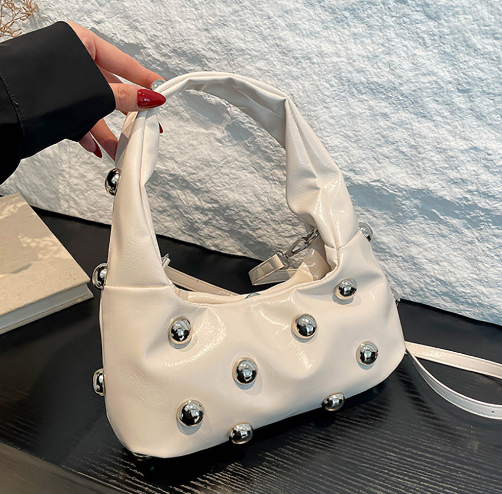 White Solid Two Handles Shoulder Bag