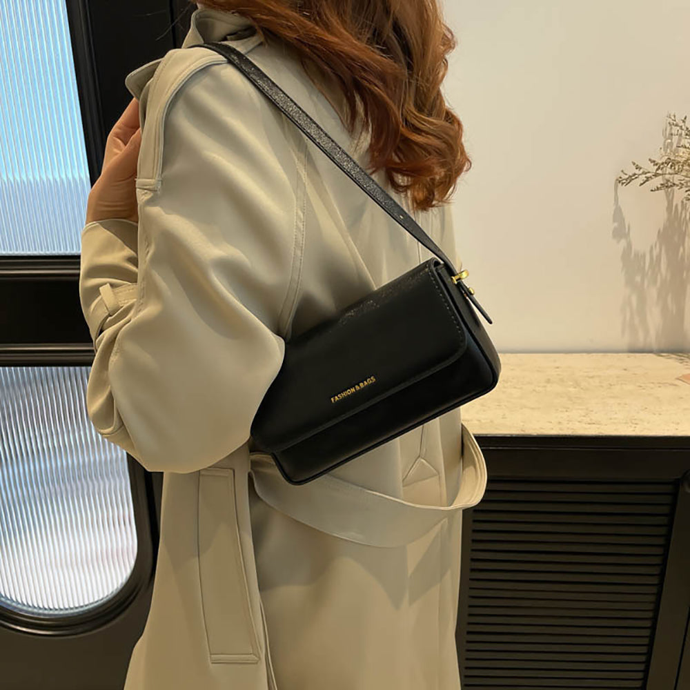 Black Solid Two Handles Shoulder Bag