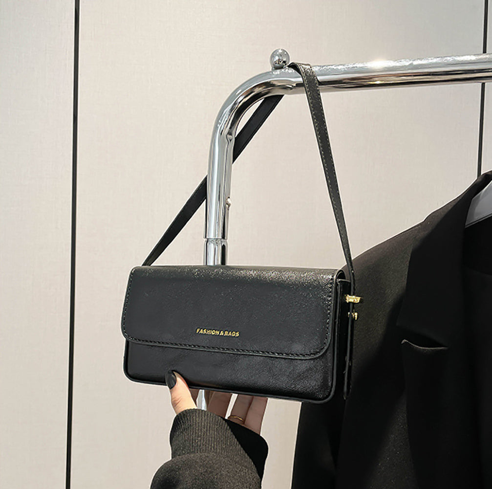 Black Solid Two Handles Shoulder Bag