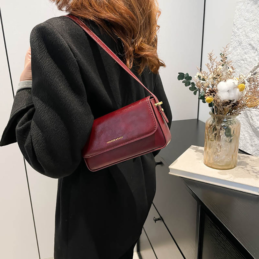 Red Solid Two Handles Shoulder Bag