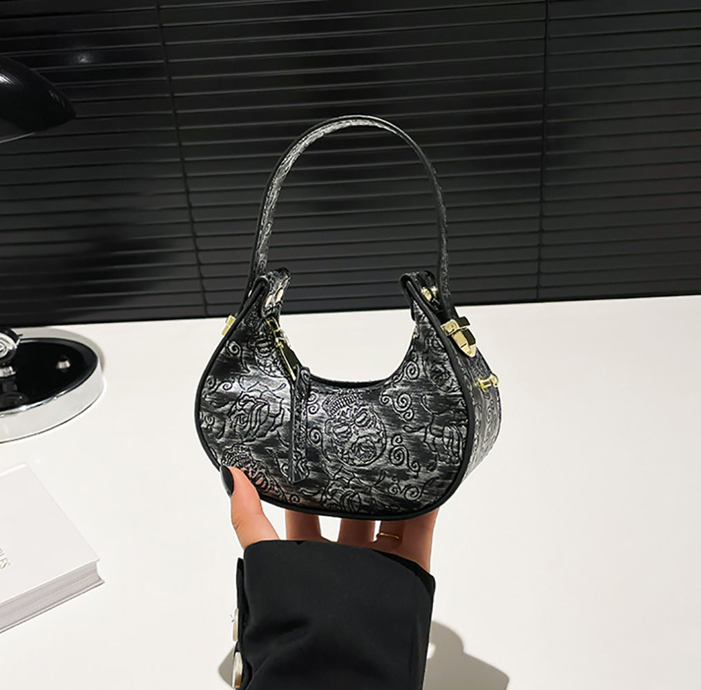 Black Solid One Handle Shoulder Bag