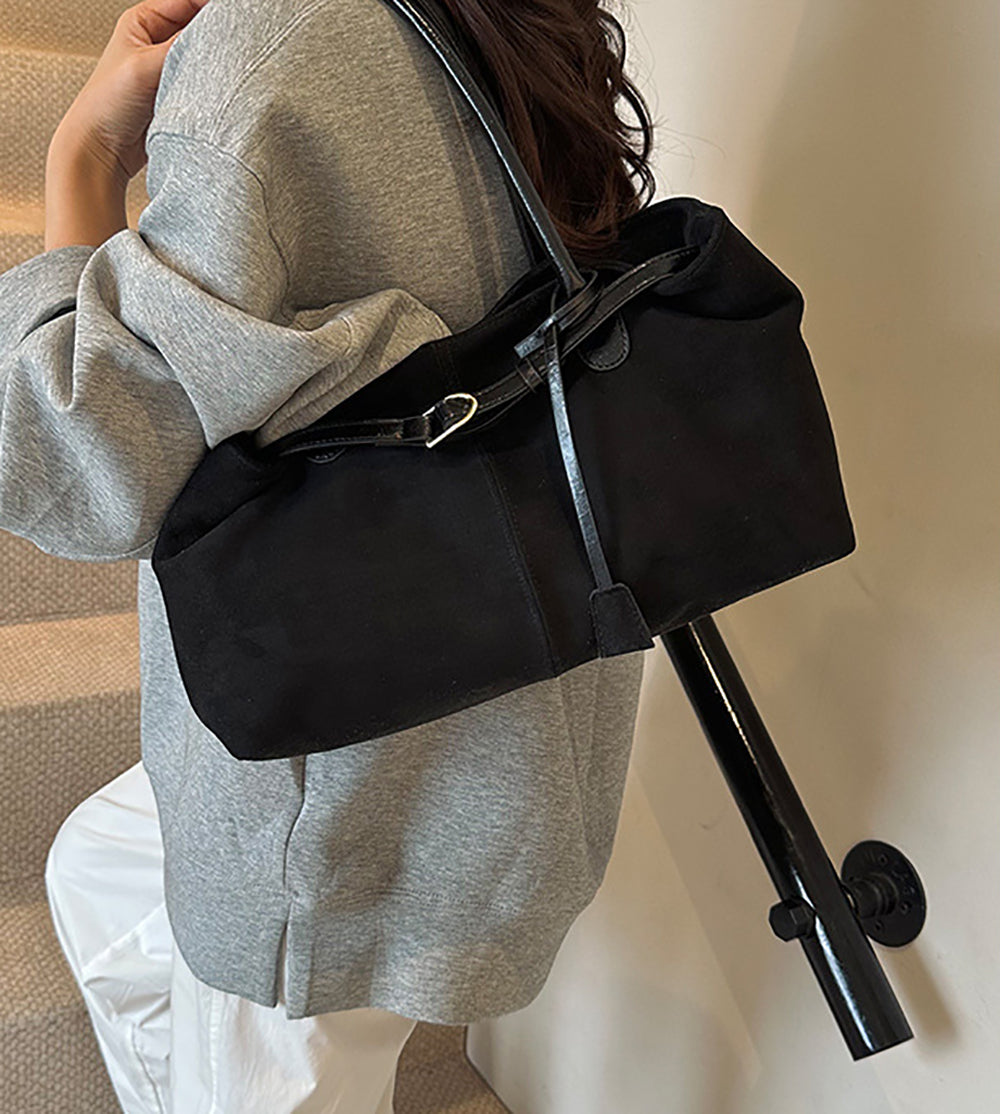 Black Solid One Handle Shoulder Bag