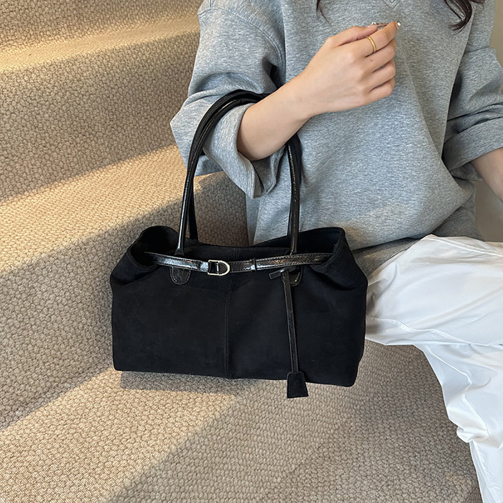 Black Solid One Handle Shoulder Bag