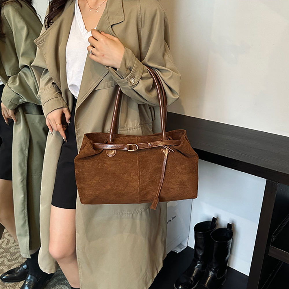 Brown Solid One Handle Shoulder Bag