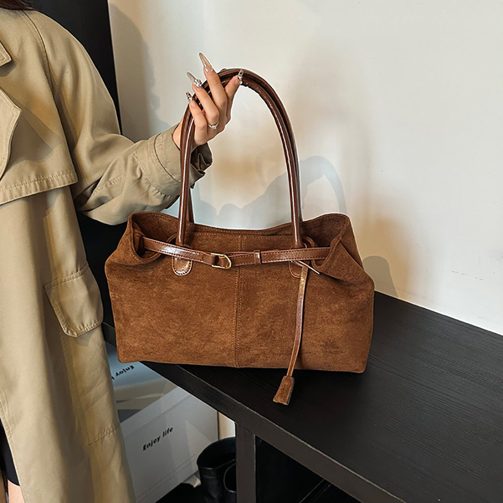 Brown Solid One Handle Shoulder Bag