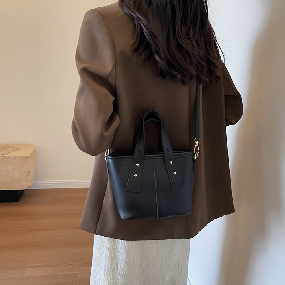 Black Solid Two Handles Shoulder Bag