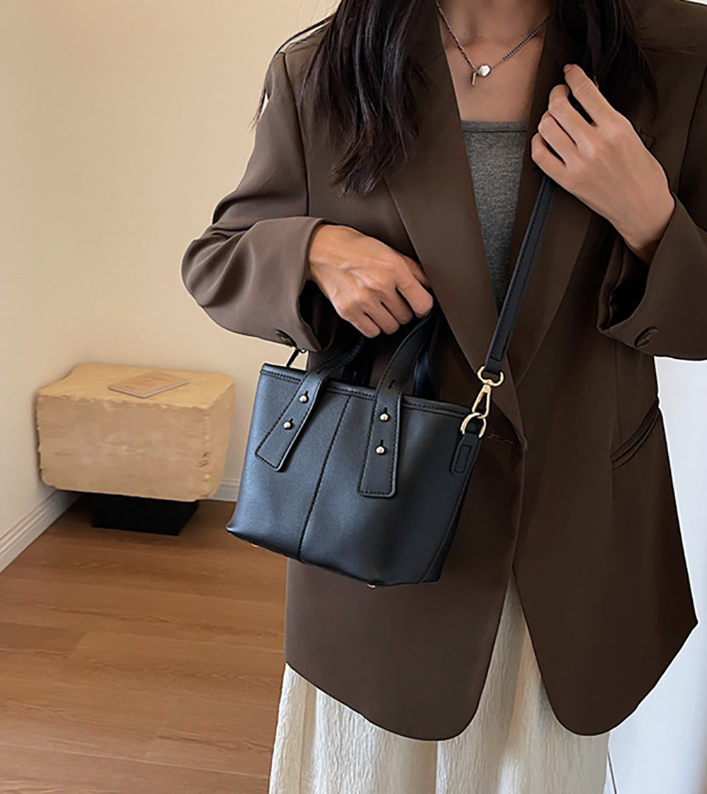 Black Solid Two Handles Shoulder Bag
