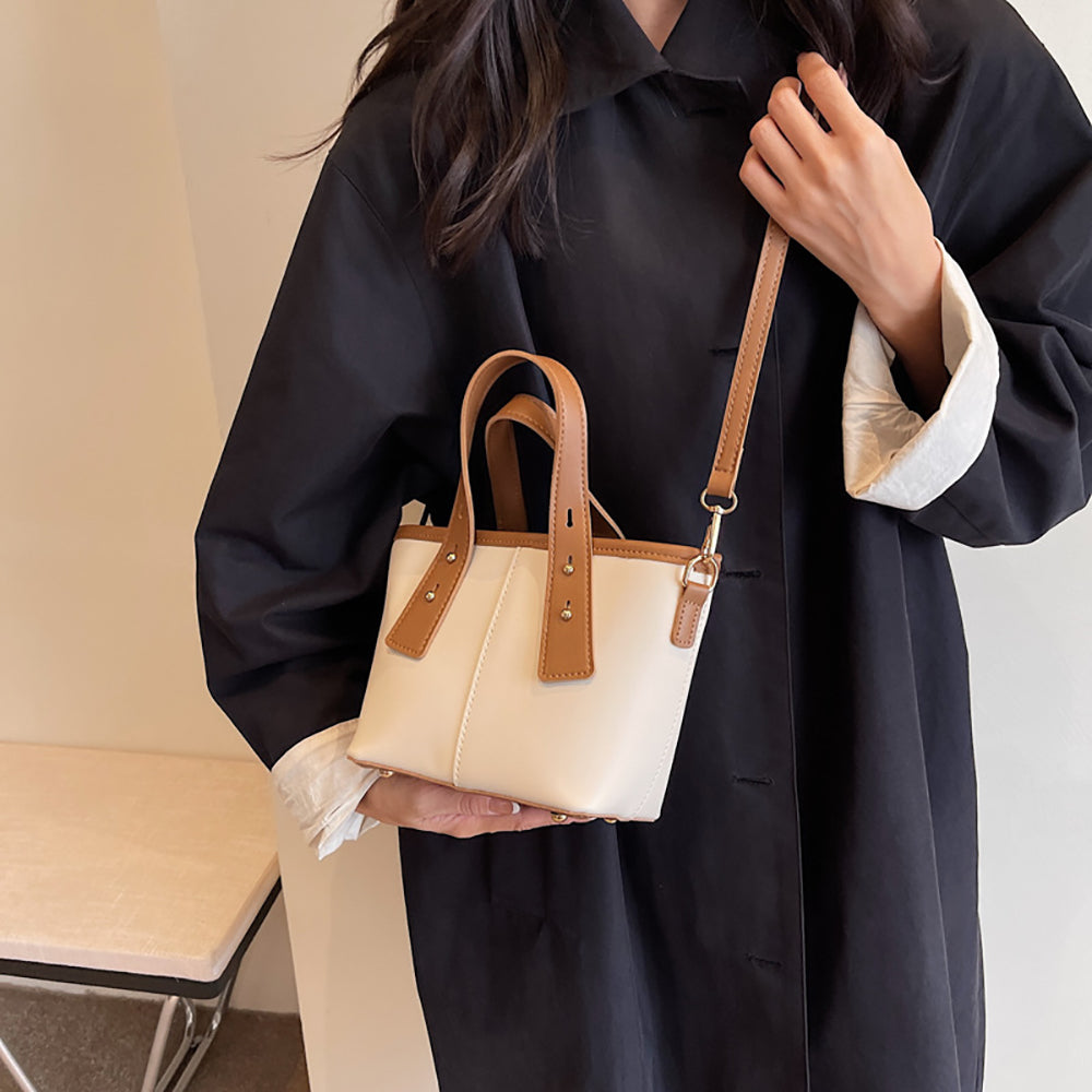 Off White Solid Two Handles Shoulder Bag