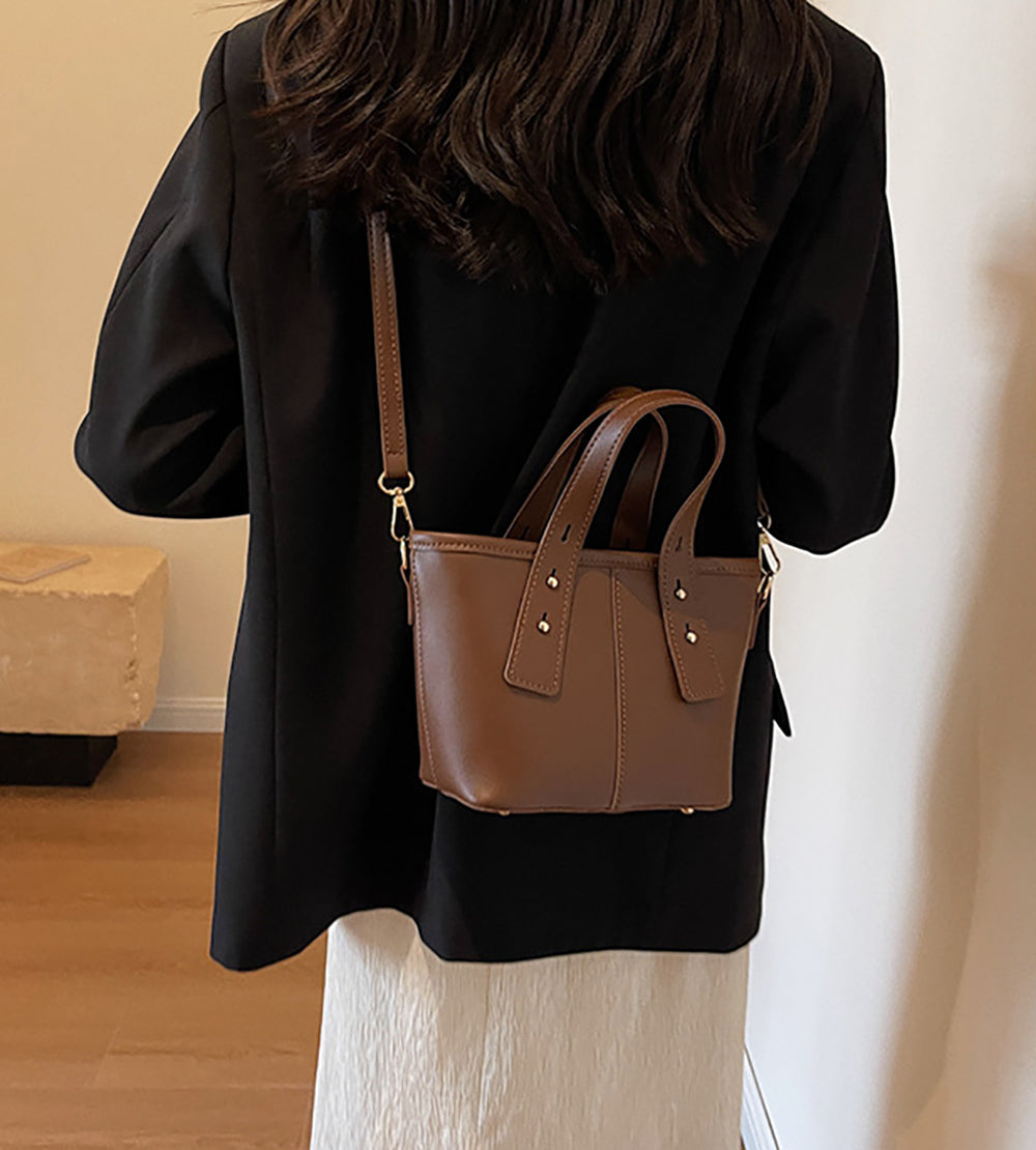 Brown Solid Two Handles Shoulder Bag