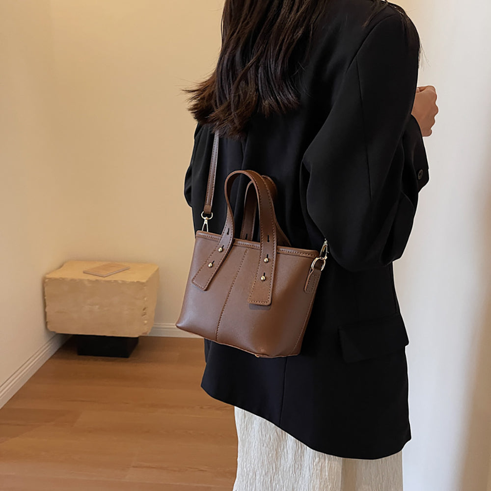 Brown Solid Two Handles Shoulder Bag
