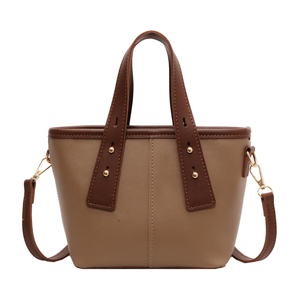 Khaki Solid Two Handles Shoulder Bag