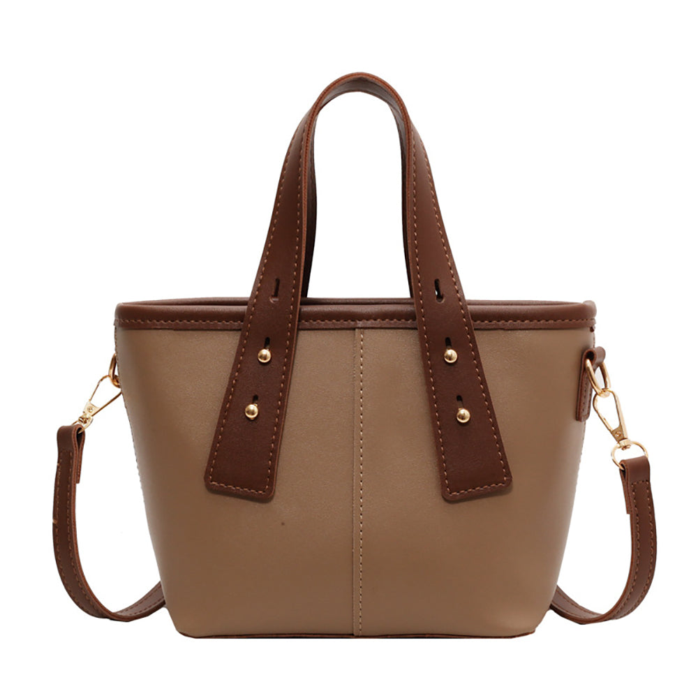Khaki Solid Two Handles Shoulder Bag