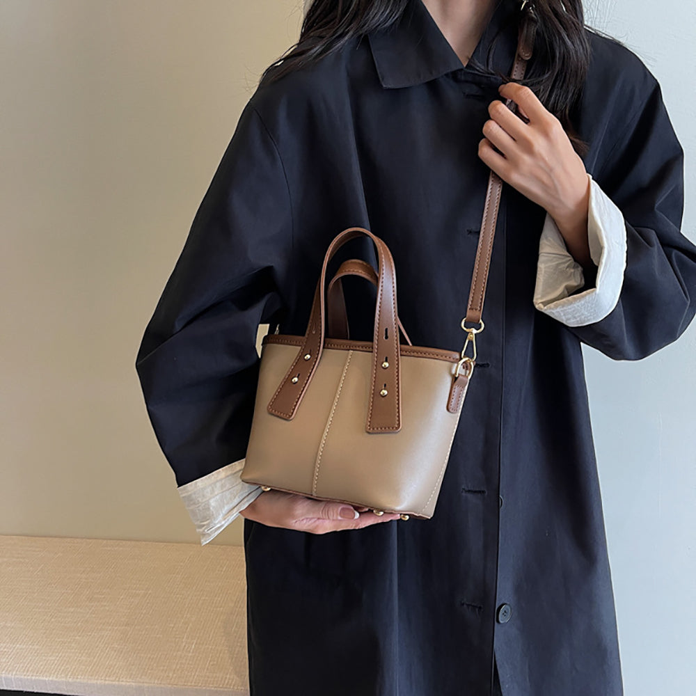 Khaki Solid Two Handles Shoulder Bag