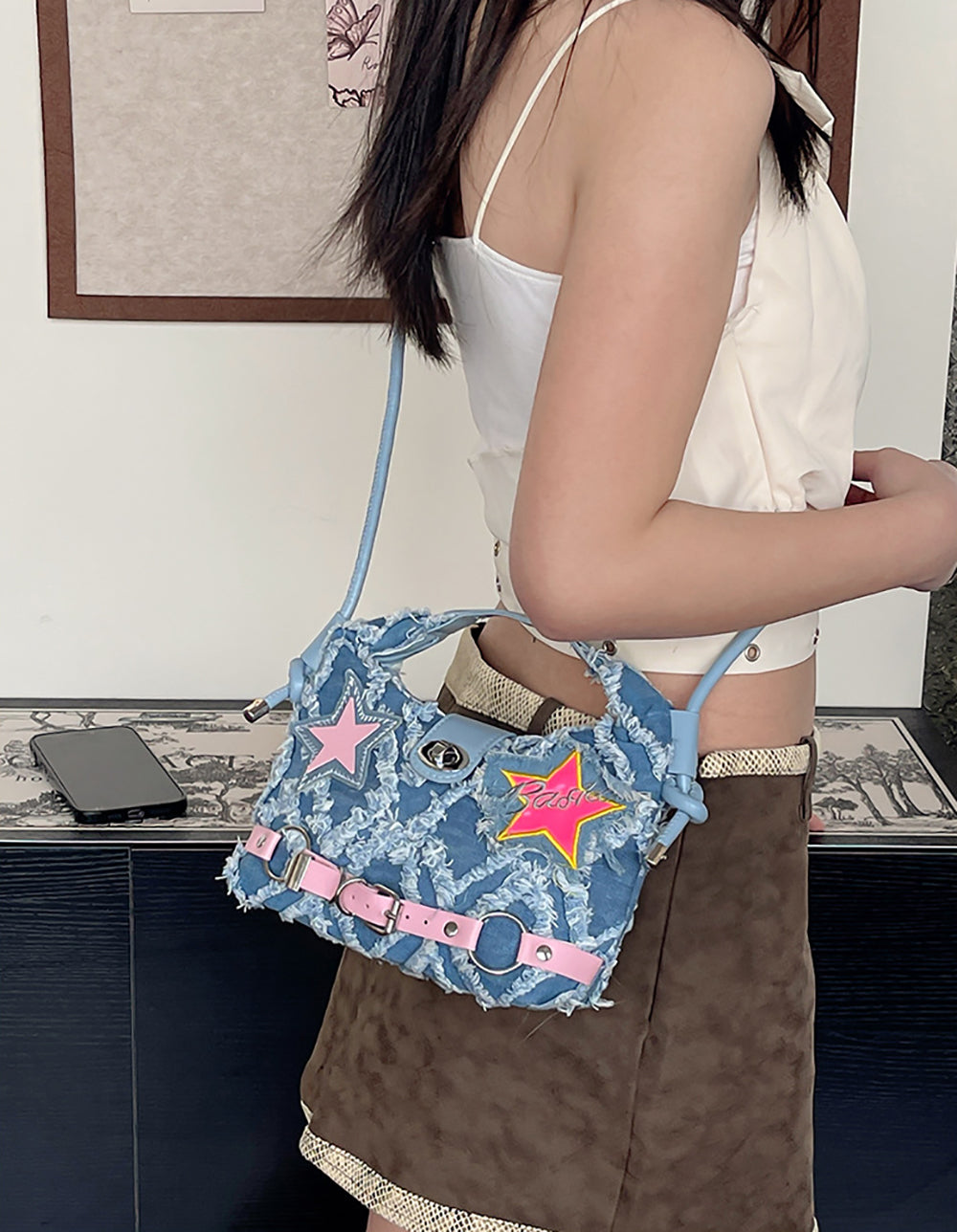 Women Textured Bowling Satchel Bag