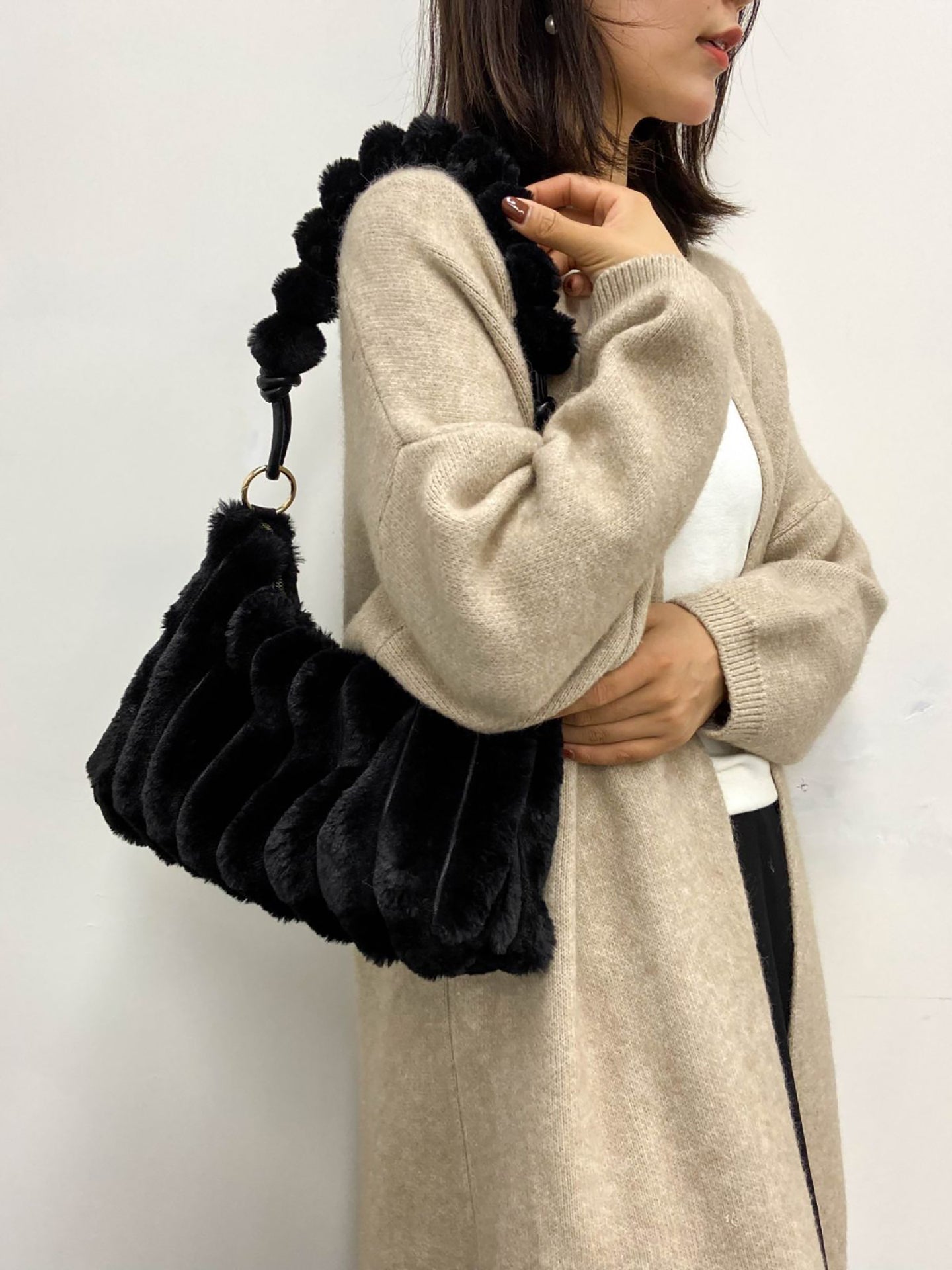 Black Solid One Handle Shoulder Bag