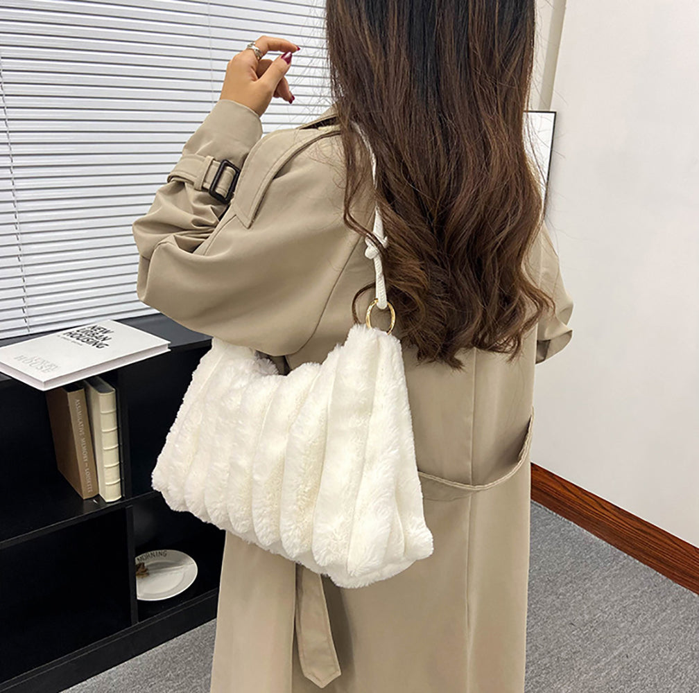 White Solid One Handle Shoulder Bag