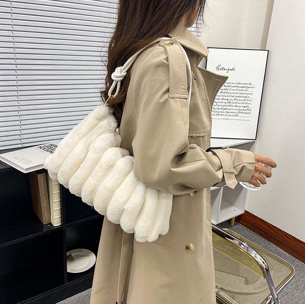 White Solid One Handle Shoulder Bag