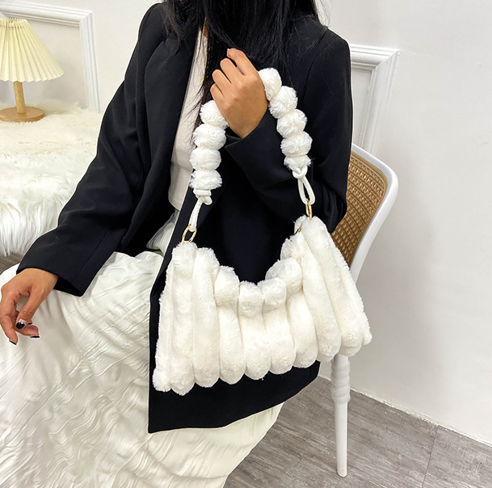 White Solid One Handle Shoulder Bag