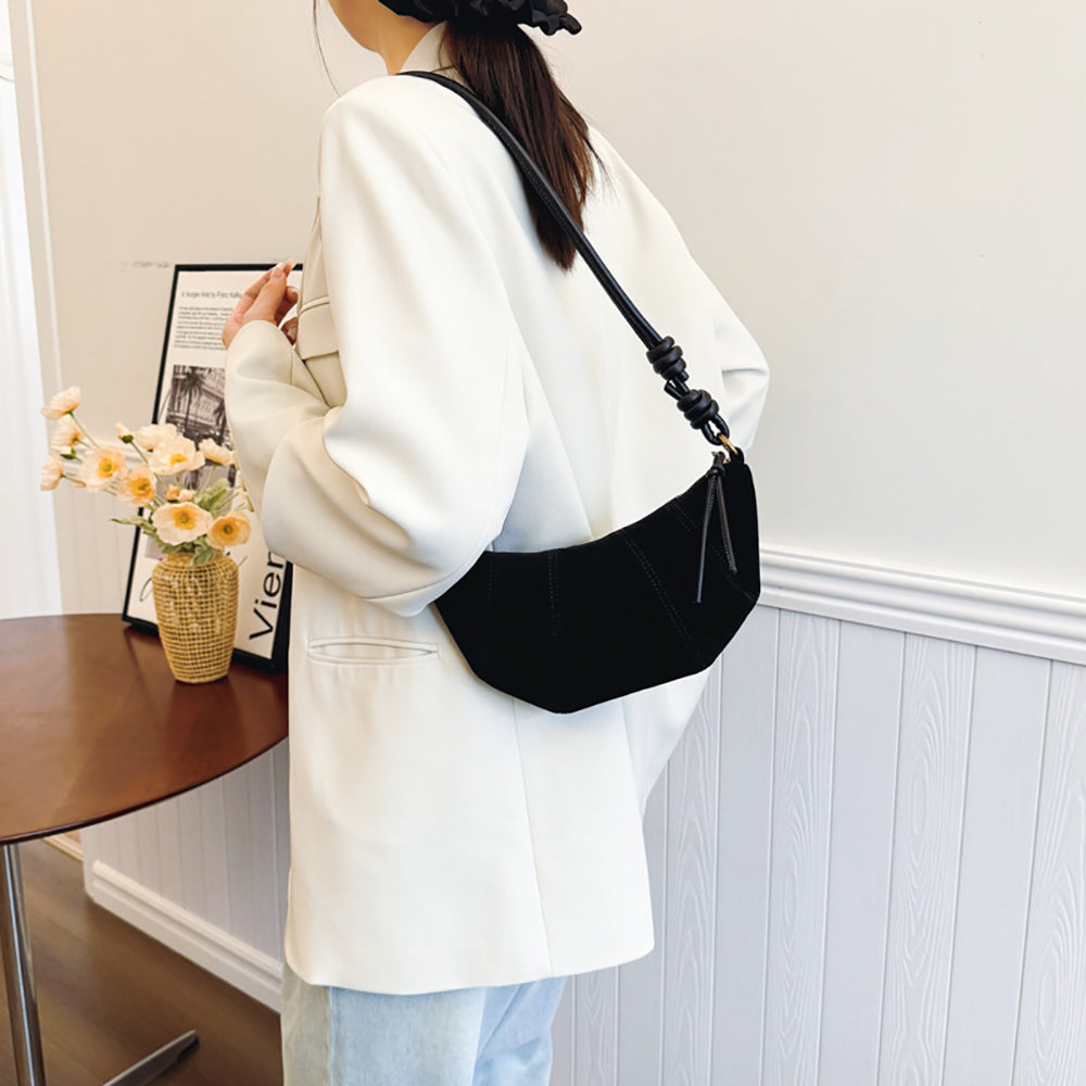 Black Solid Two Handles Shoulder Bag