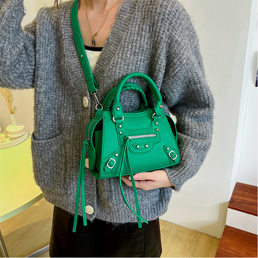 Women Solid Structured Handheld Bag
