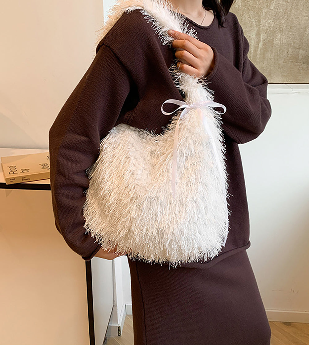 White Solid One Handle Hobo Bag