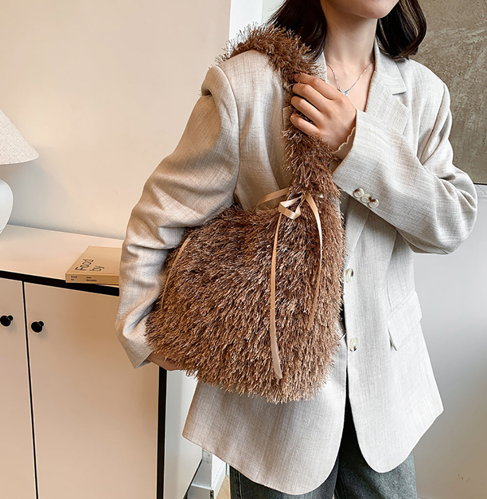 Khaki Solid One Handle Hobo Bag