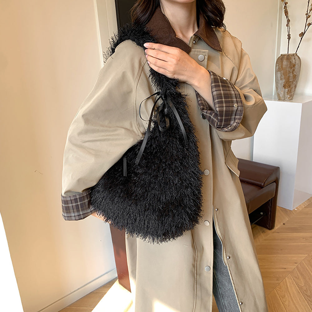 Black Solid One Handle Hobo Bag