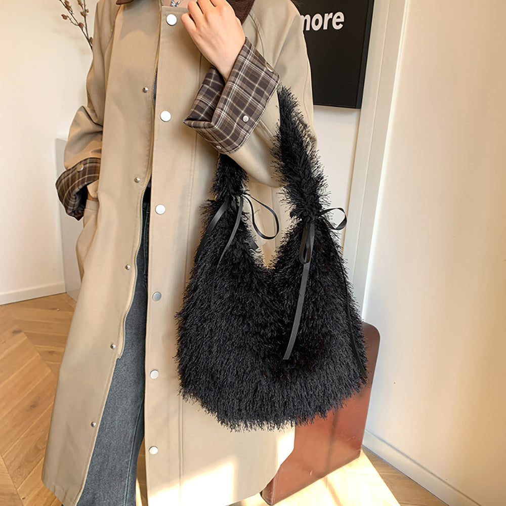 Black Solid One Handle Hobo Bag