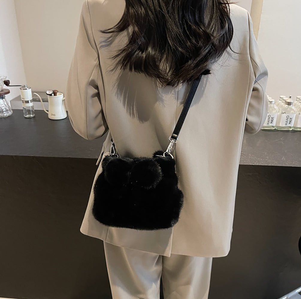 Black Solid Two Handles Shoulder Bag
