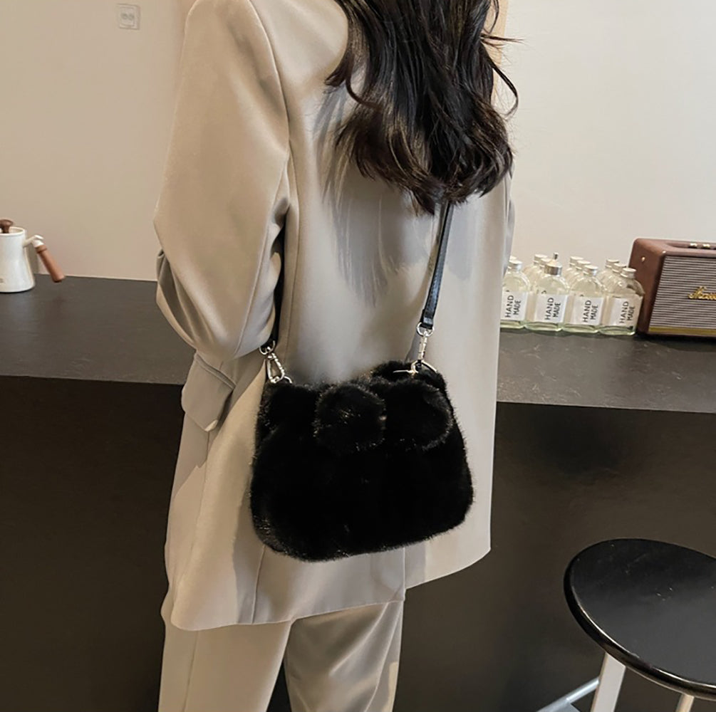 Black Solid Two Handles Shoulder Bag