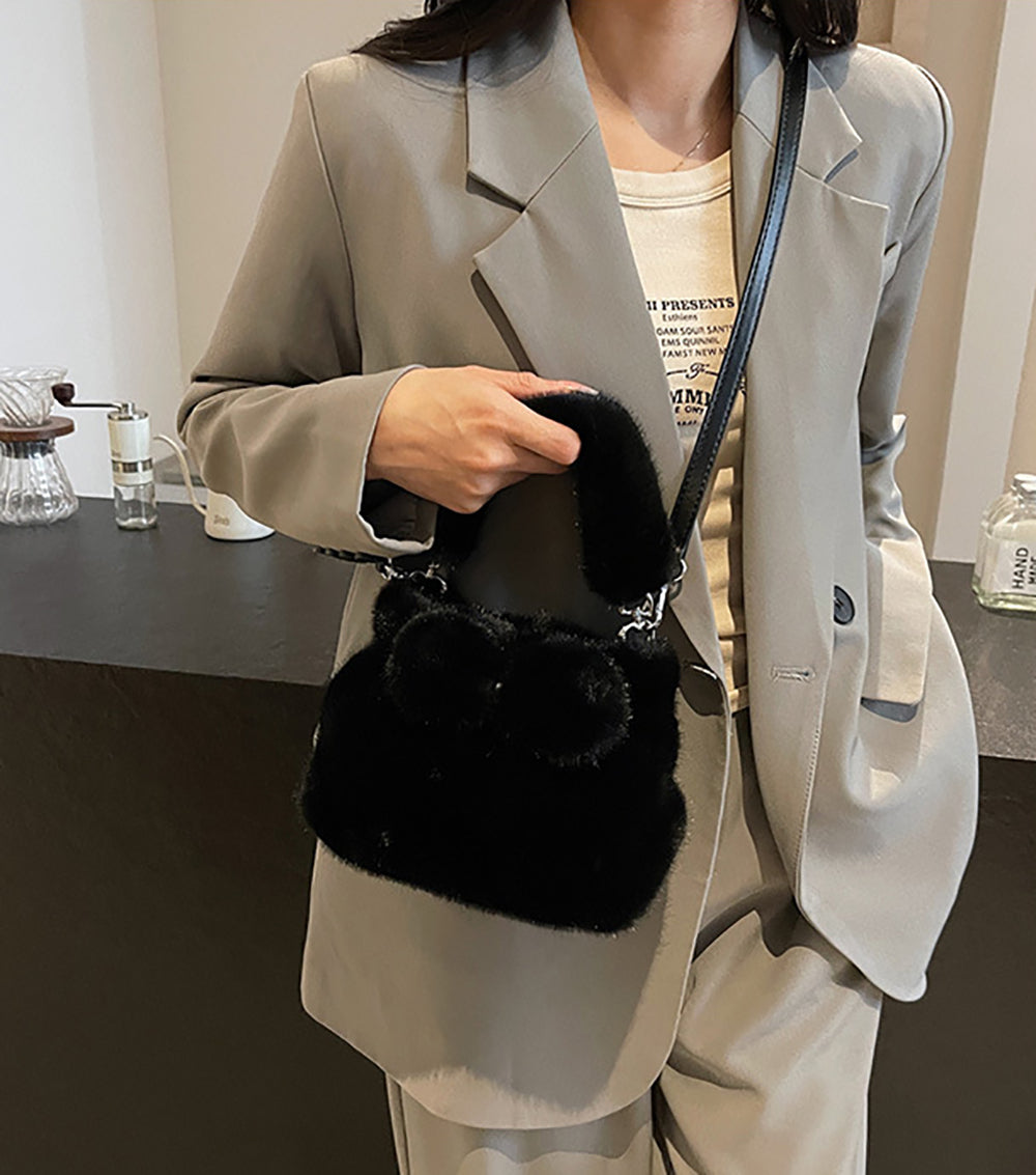 Black Solid Two Handles Shoulder Bag