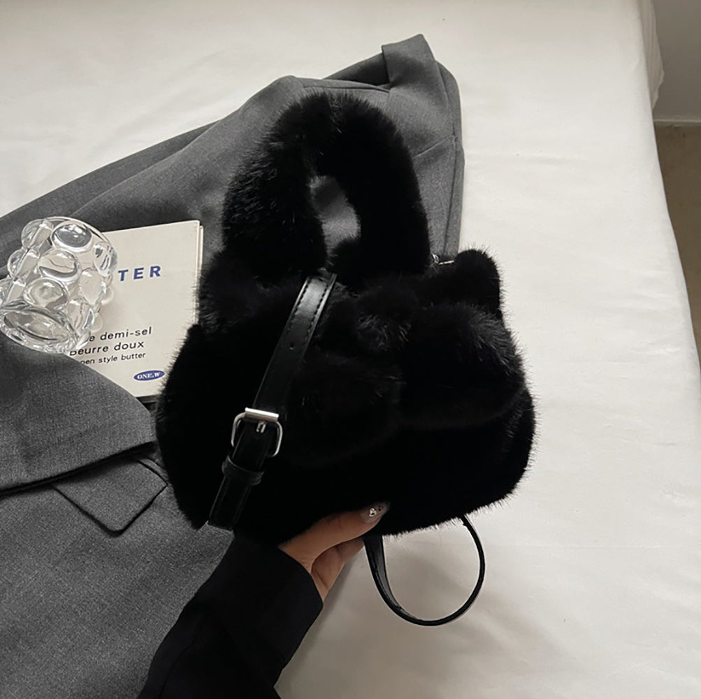 Black Solid Two Handles Shoulder Bag
