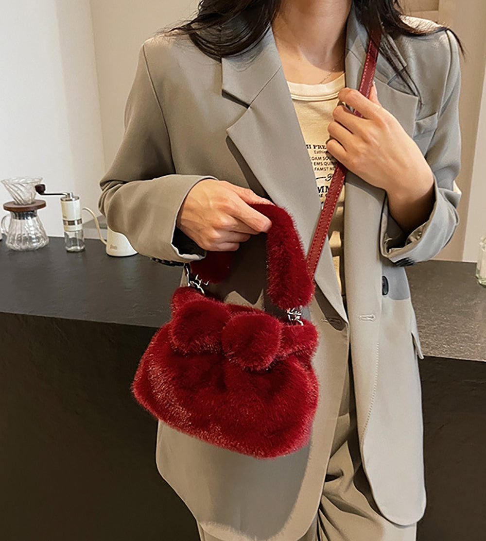 Red Solid Two Handles Shoulder Bag