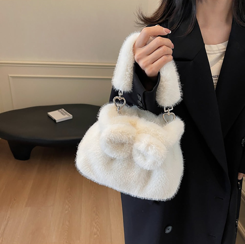 White Solid Two Handles Shoulder Bag
