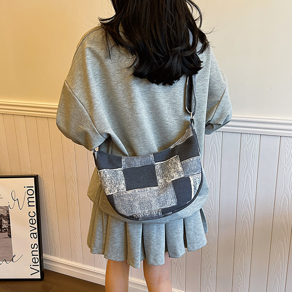 Women One Handle Colourblocked Half Moon Sling Bag