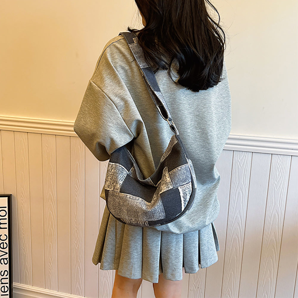 Women One Handle Colourblocked Half Moon Sling Bag