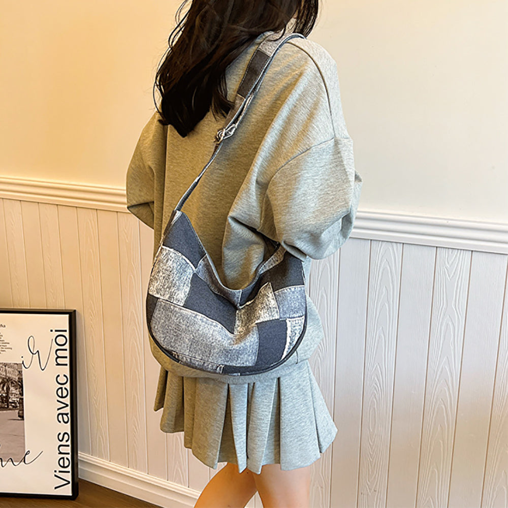 Women One Handle Colourblocked Half Moon Sling Bag