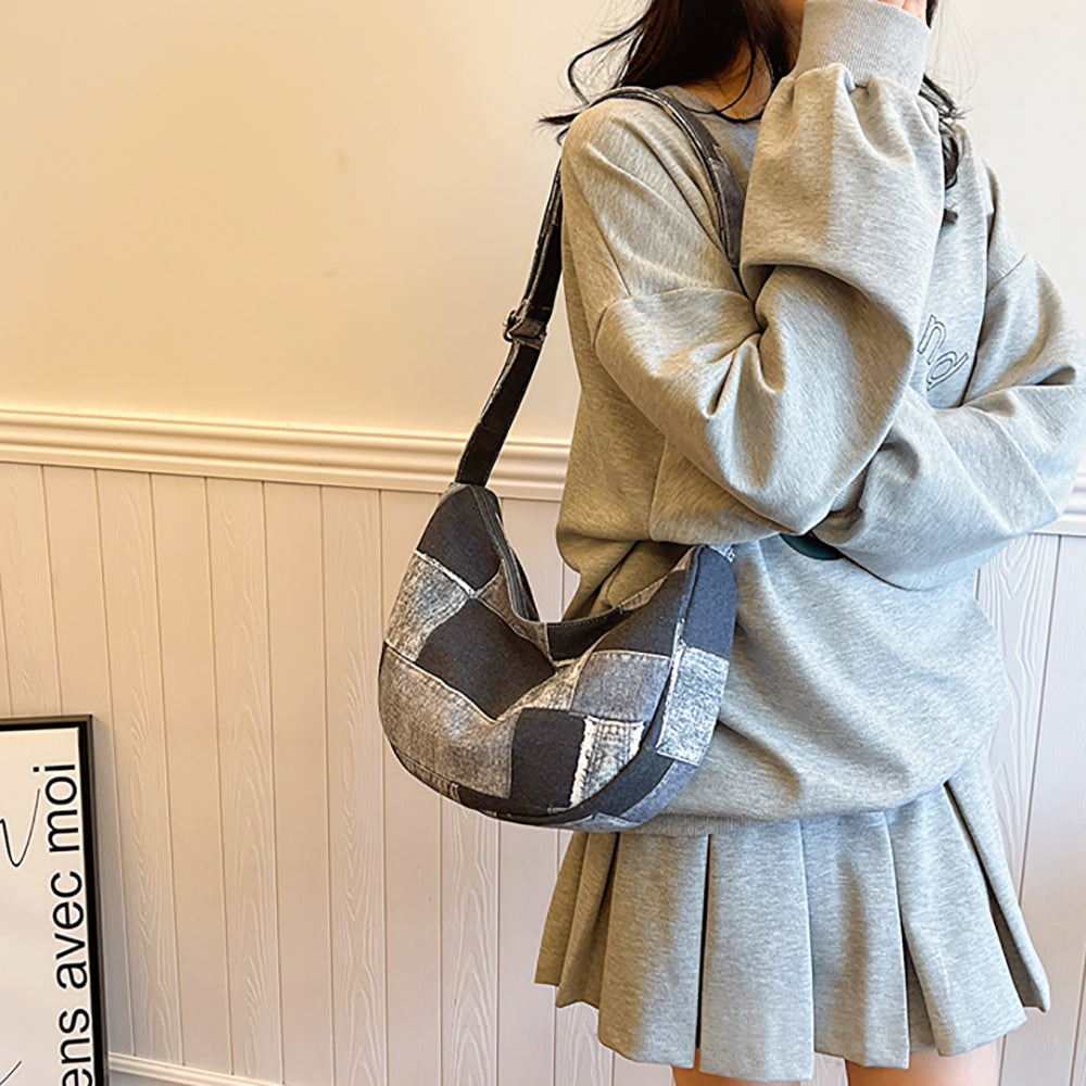 Women One Handle Colourblocked Half Moon Sling Bag